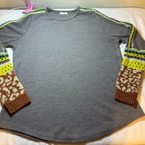 Easel Gray Sweater with Brown and Yellow Accents